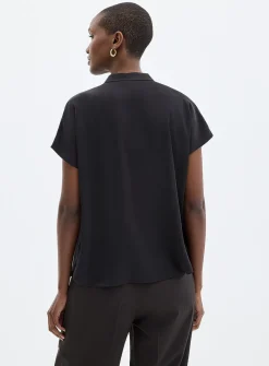 Flowy satin cap-sleeve blouse