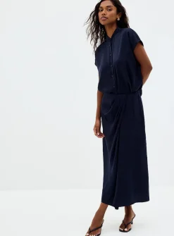 Flowy satin cap-sleeve blouse