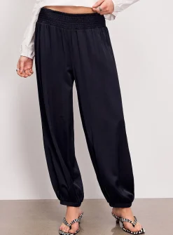 Flowy satin smock-waist jogger