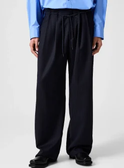 Fluid banker-striped drawstring-waist pant