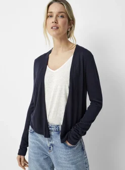 Fluid-knit open-front cardigan
