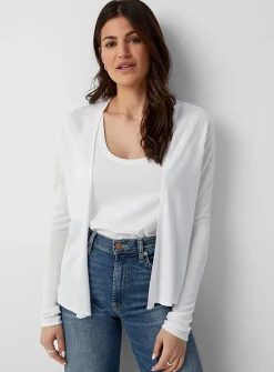 Fluid-knit open-front cardigan