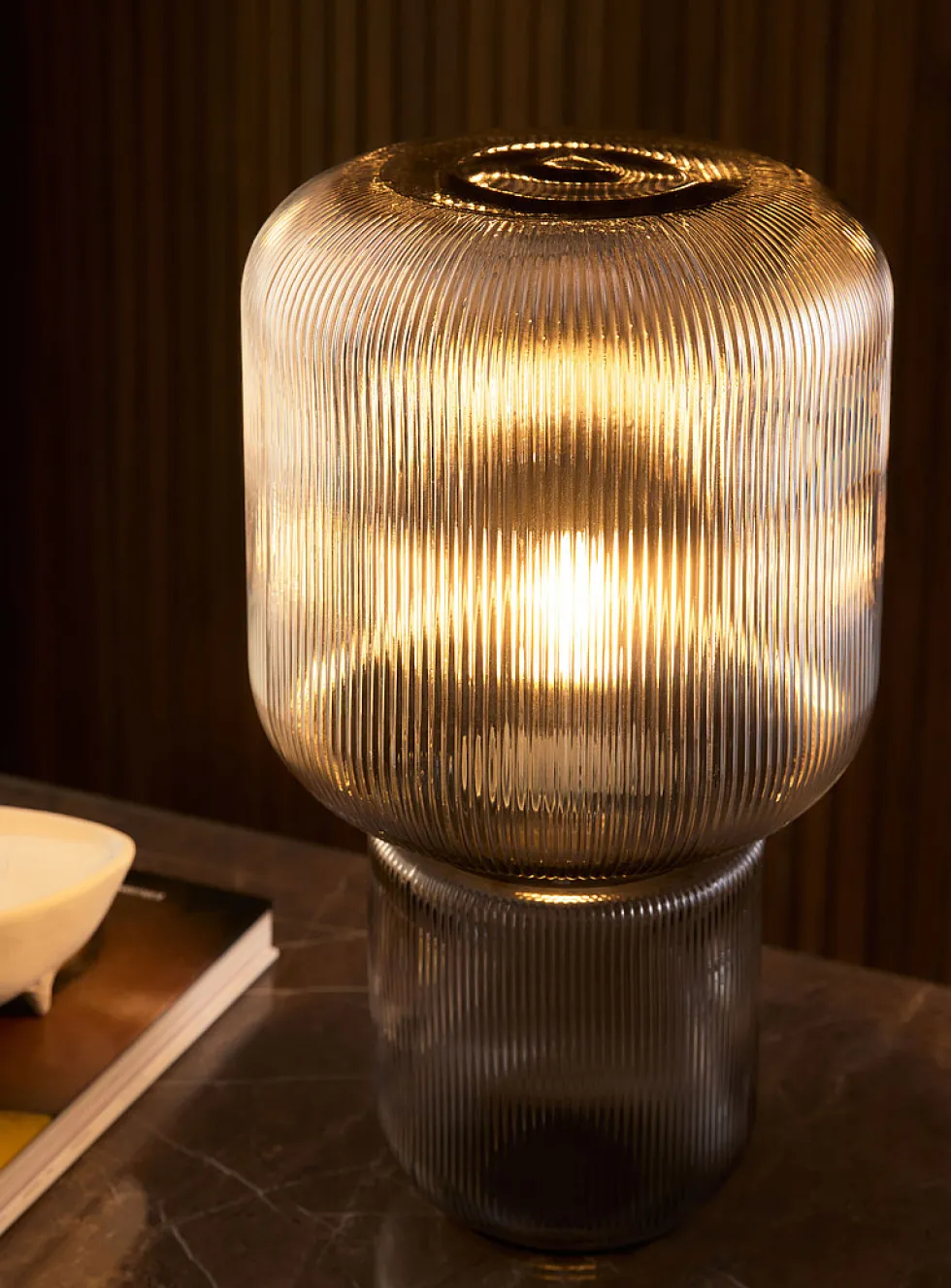 Fluted glass table lamp