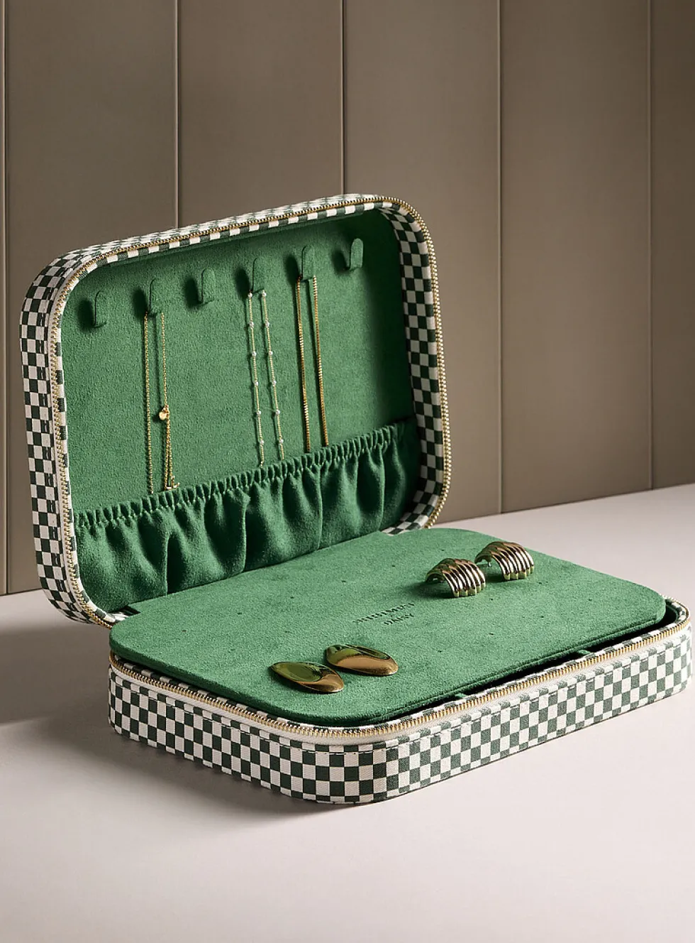 Forest green checkers rectangular jewellery box