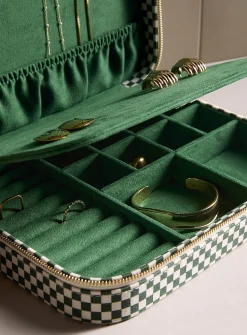 Forest green checkers rectangular jewellery box