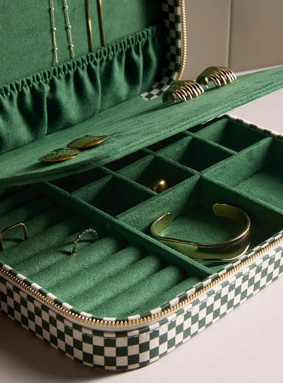 Forest green checkers rectangular jewellery box