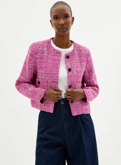 Fuchsia tweed crew-neck blazer