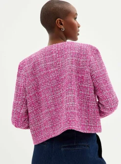 Fuchsia tweed crew-neck blazer
