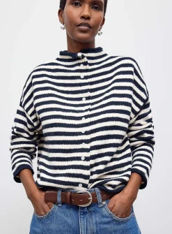 Funnel neck buttoned sweater
