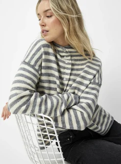 Funnel neck buttoned sweater