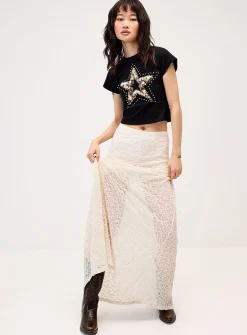 Fuzzy leopard print star fitted T-shirt