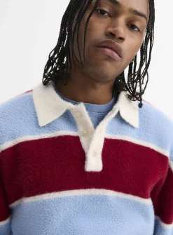 Fuzzy-knit rugby polo