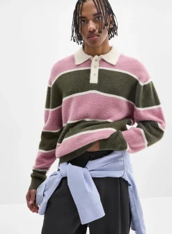 Fuzzy-knit rugby polo