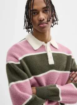 Fuzzy-knit rugby polo