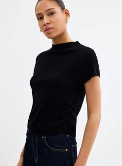 Gathered waist ultra-soft ribbed sweater