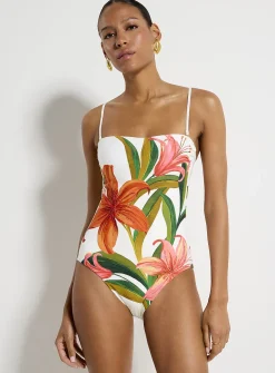 Gem-set hibiscus one-piece