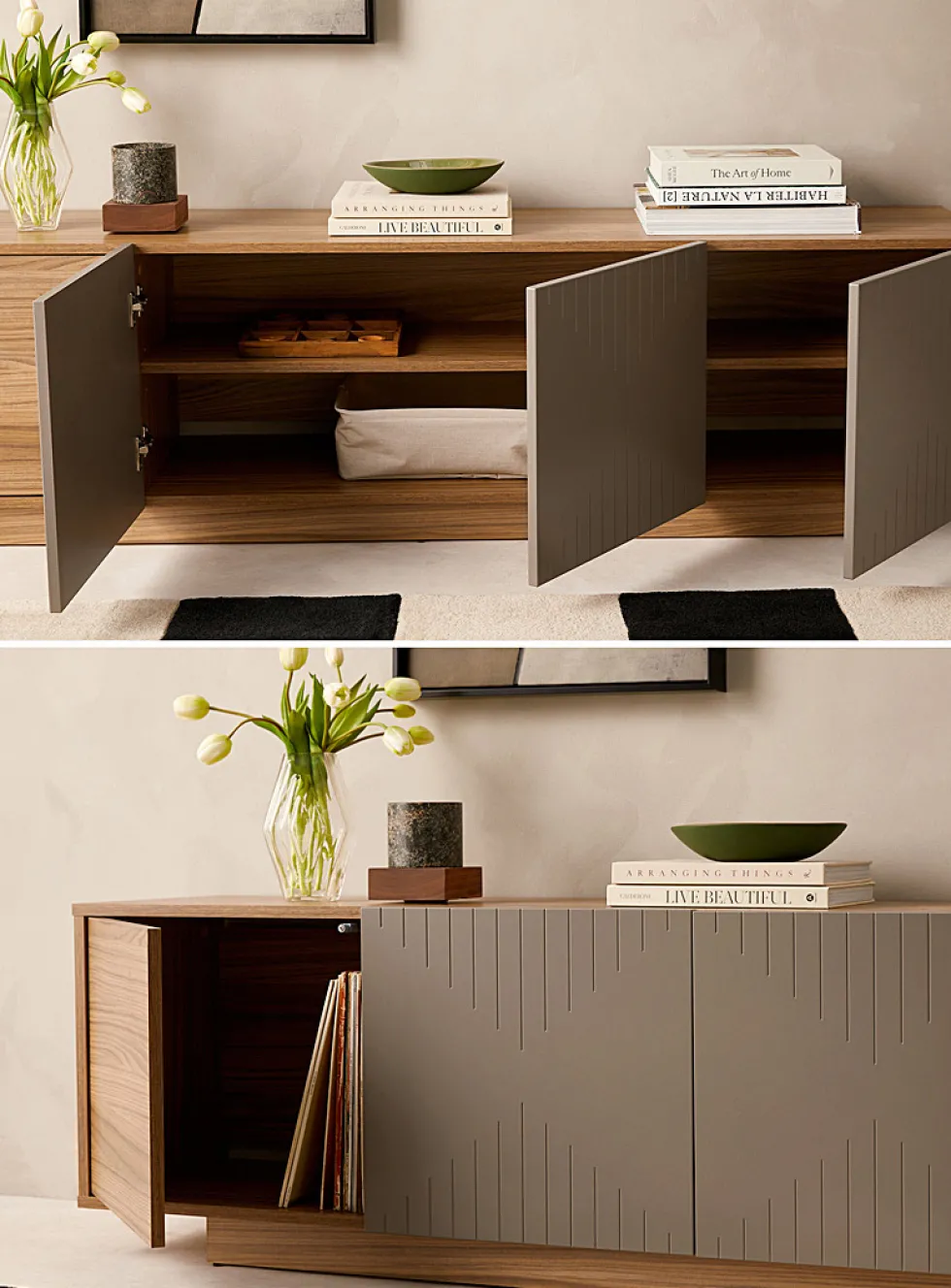 Geometric grooves TV unit