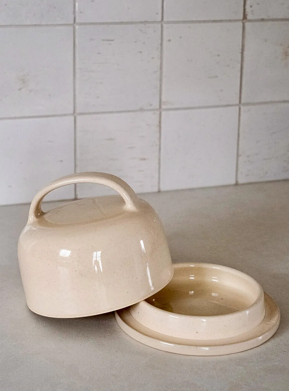 Glazed stoneware butter dish