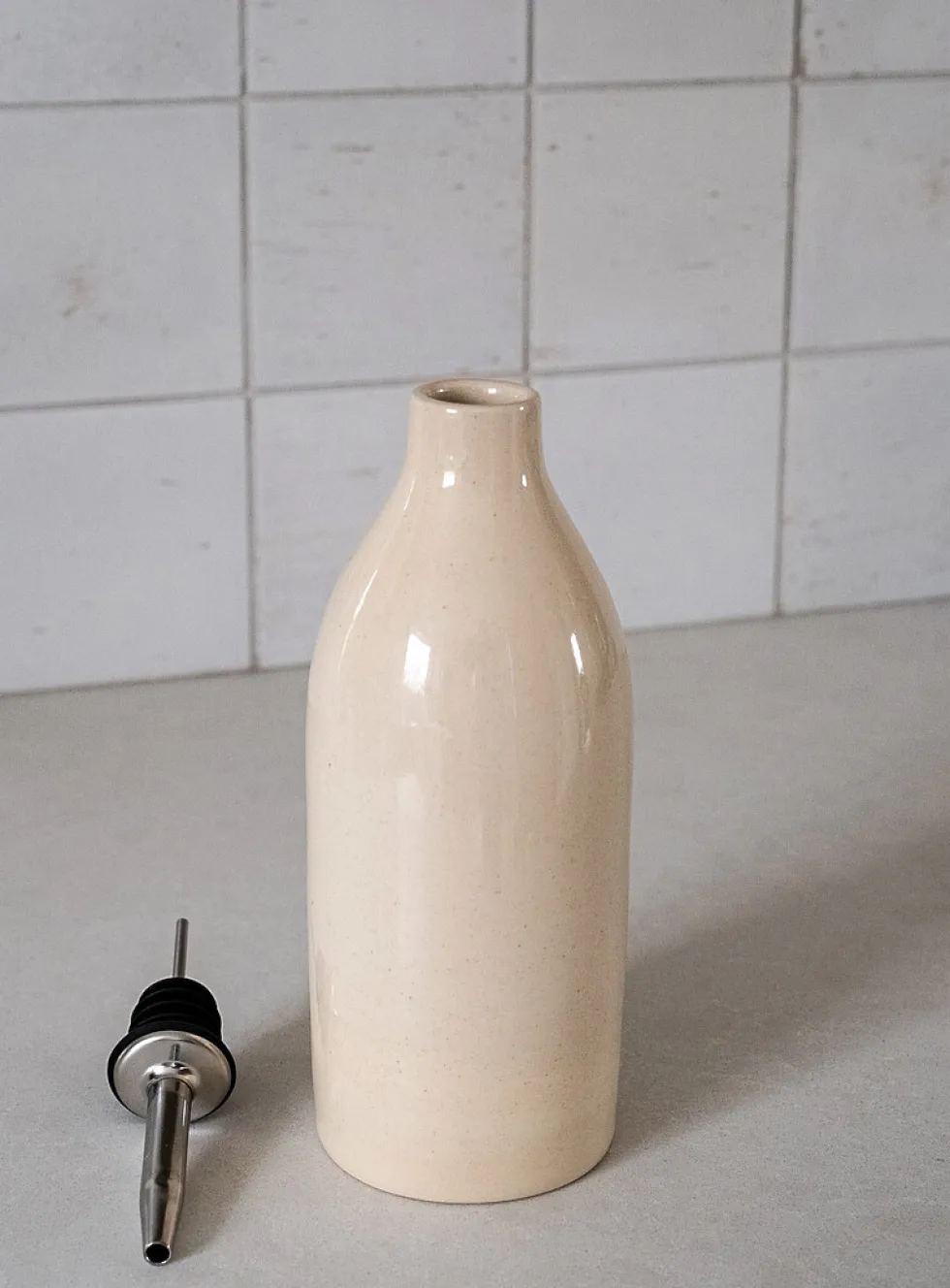 Glazed stoneware oil bottle