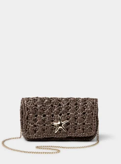 Gold starfish braided straw evening bag