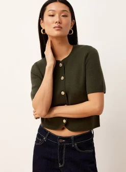 Golden buttons short-sleeve cropped cardigan