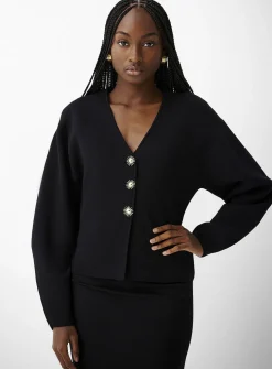 Golden buttons V-neck thick-knit cardigan