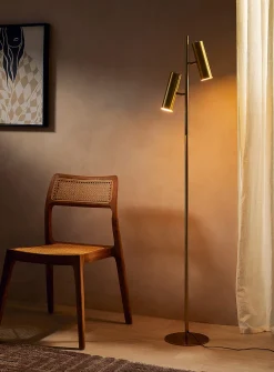 Golden double head projection floor lamp
