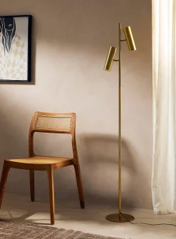 Golden double head projection floor lamp