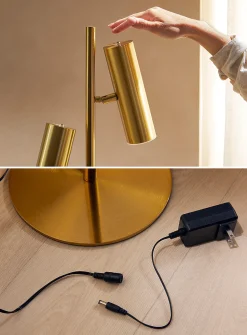 Golden double head projection floor lamp