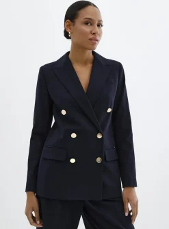Golden-button double-breasted blazer