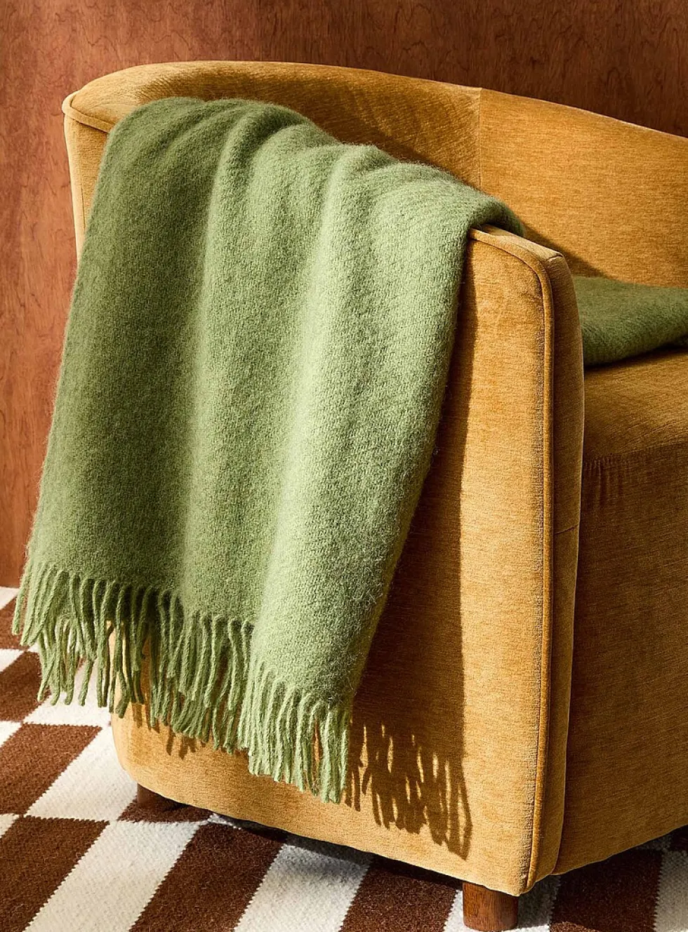 Gotland wool fringed fuzzy throw