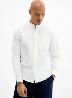 Graphic pleat officer-collar shirt