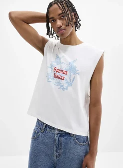 Graphic-print cropped muscle tee
