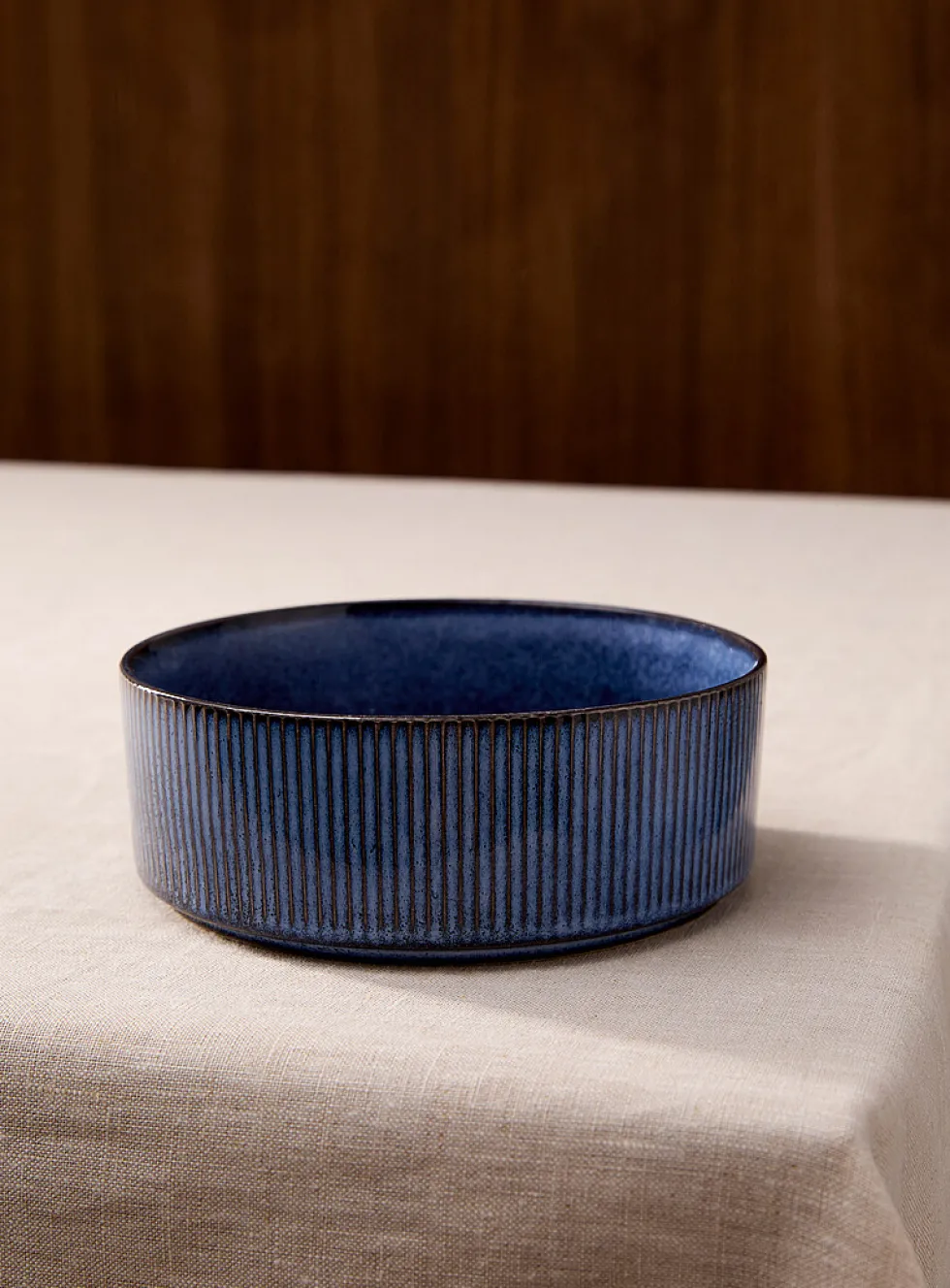 Grooved blue bowl