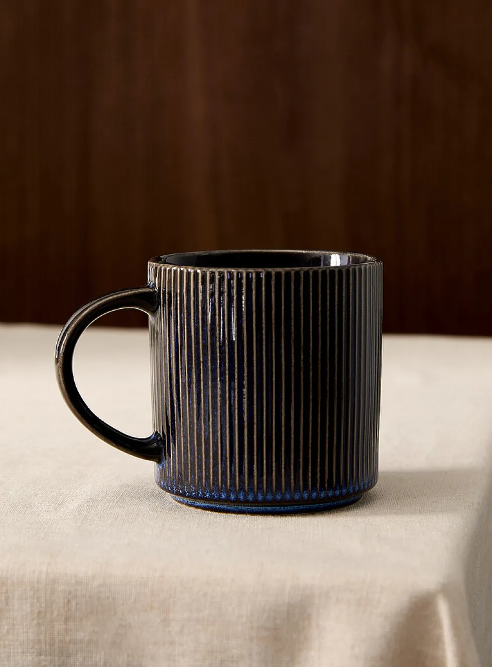 Grooved blue mug