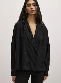 Grooved texture loose double-breasted blazer
