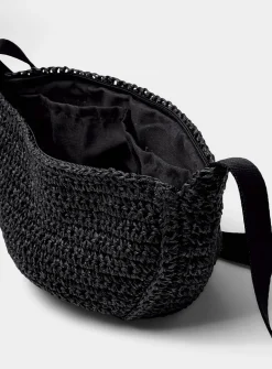 Half-moon braided straw crossbody bag