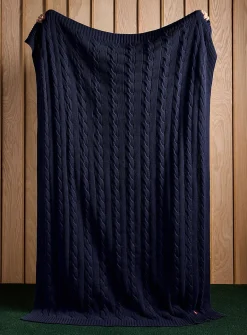 Hanley navy blue cable-knit throw