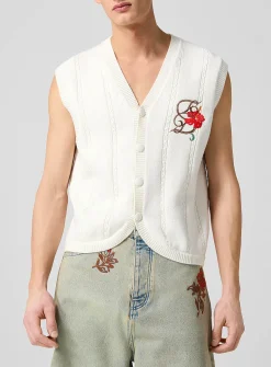 Havana cable-knit embroidered sweater vest