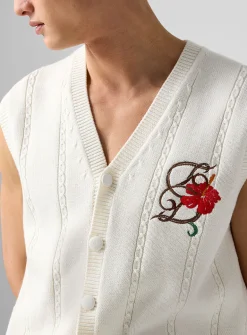 Havana cable-knit embroidered sweater vest