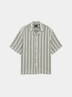 Heather striped knit camp shirt
