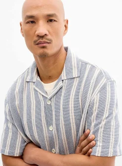 Heather striped knit camp shirt