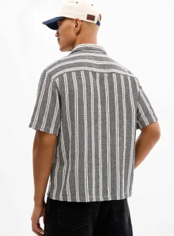 Heather striped knit camp shirt