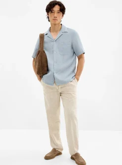Heathered beige cotton-linen pant