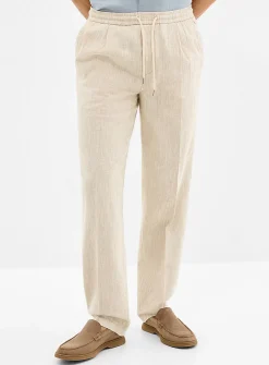 Heathered beige cotton-linen pant