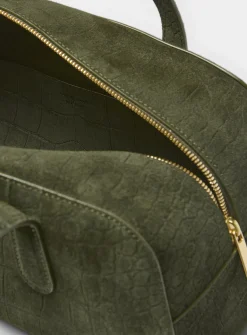 Helios forest green croc-skin suede bag