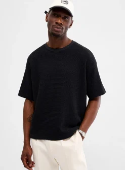 Herringbone textured knit T-shirt