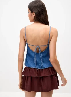 High-cut back denim cami