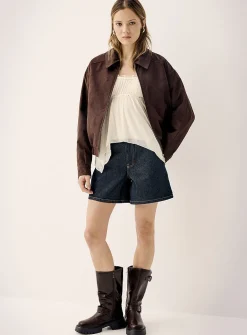 High-rise denim mom short