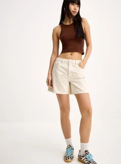 High-rise denim mom short